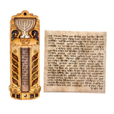 Angled view of gemstone car mezuzah crafted from natural wood